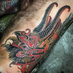 Monster Tattoo por Derek Noble #DerekNoble #monstertattoos #monstertattoo #monster #demon #vampire #devil #ghoul #ghost #darkart #horror #neotraditional #horn #color #media