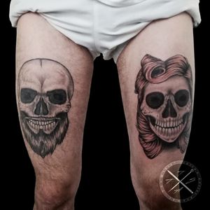 Done in 3 sessions men skull healed 7 months women skull some healed some fresh.Very good anf funny project 🤙🏻💉#skull #skulltattoo #hipster #pinup #blackandgrey #blackandgreytattoo #intenzetattooink #fkirons #fadetheitch #stencilstuff #inkeeze #kwadron #ink #inked #inkedlife #inkedmag #tattoo #tattooist #tattooartist #artist #artwork #tattoooftheday #picoftheday #photooftheday #France #thomtats7 @fadetheitch @thomtats7 
