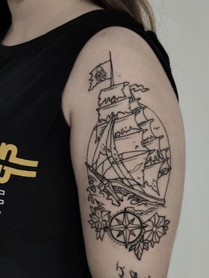 #neotraditional #neotraditionaltattoo #ship #shiptattoo #neotraditionalship #barco #barconeotradicional