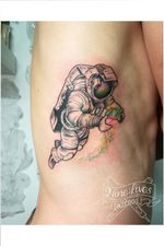 Line work, dotwork and colour astronaut done by Tara Gypsy Apples 