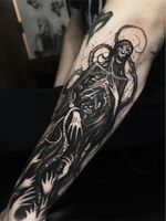 Monster tattoo by Brandon Herrera #BrandonHerrera #monstertattoos #monstertattoo #monster #demon #vampire #devil #ghoul #ghost #darkart #horror #reaper #skull #death