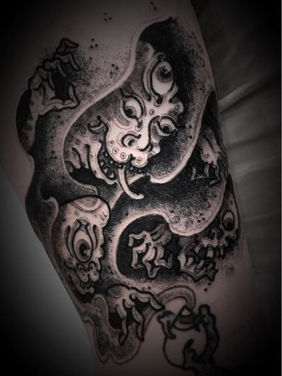 Monster tattoo by Bang Ganji #BangGanji #Ganji #monstertattoos #monstertattoo #monster #demon #vampire #devil #ghoul #ghost #darkart #horror #yokai #Japanese #shell #conch