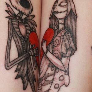 Scary lovers, lovers, couple, black and grey and red, arm tattoos, 