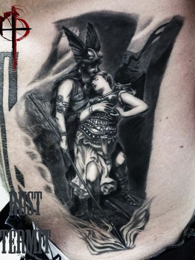 Tattoo Nadeltrieb - Odin by Vrony @veronica.vox.tattoo #odin #thor #nordic # tattoo #tattooos #art #ink #inked #odintattoo #munichtattoo #weilheim  #tutzing #starnbergersee #blackandwhite #grey #wings #saga #myth #god