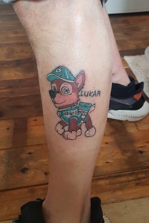 My son who's 4yrs old is well into chase. So I thought I'd put good old chase on me leg for him. Was an awkward angle for myself to do and I admit the name was a bit wonky. But he will love it I'm sure 