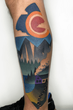 Landscape for Alfee. #mikeboydtattoos #landscape #cubism #abstract #colourtattoo 