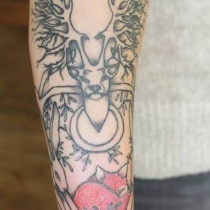 Stag head, antlers, foxes, fine line, rabbit, nature