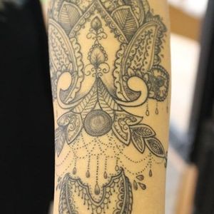 Fine line, mandala, dot work, geometric, custom tattoo, arm tattoo, blackwork