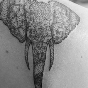 Black and grey, fine line, elephant, feminine, African, 
