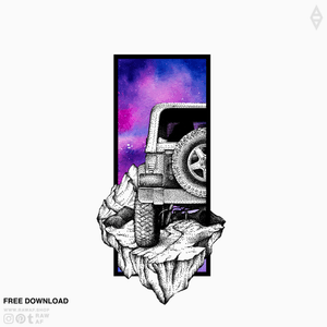 OFFROAD. Dotwork Jeep design with watercolor galaxy. FREE design, download the high resolution file now at www.rawaf.shop/tattoo/basic 📀 Follow on Instagram, Tumblr or Pinterest to see all my designs. #dotwork #stippling #watercolor #nature #galaxy #travel #mountain #geometric #free