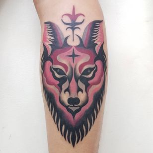 Fox Tattoo by Marine Perez #MarinePerez # fox tattoo # fox tattoos # fox #kitsune #animals #nature #popart #graphicart #newschool #color #lowerleg #lowerlegtattoo #pink
