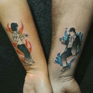 Tattoo by Amina Fassi @erizodepapel with my dance partner. #pulpfiction #Pulpfictiontattoo #dance #fireandwater #laplatatattoo #laplataink #friendship #crazycolombian