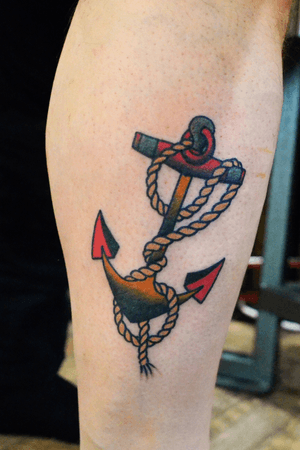 Sailor Jerry style anchor tattoo by Lee Merry. 