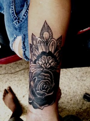 This rose mandala tattoo did on my client's hand  basically its a cover up cause there were lots of scars on her for arm  