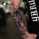 Done at Tattoo Convention Frankfurt - start to a sleeve for Ralf. Really like to incorporate pattern with realistic Style.