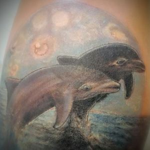#moon #sea #dolphins #dolphintattoo #colorful #weaver #water #detailed 