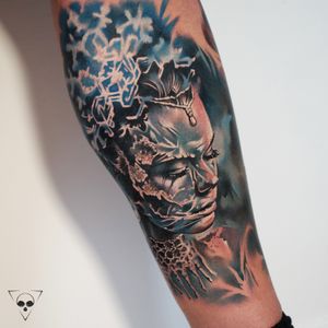 Ice woman done on the side of the calf. For information about bookings, take a look at my page www.litovkin.com and send me an email with your idea -> based in Frankfurt Germany #frankfurt #realistictattoo #ice #snowflake