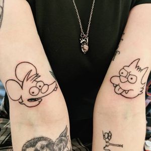 Itchy and Scratchy tattoos #thesimpsons #TheSimpsonstattoo #itchyandscratchy #outlines #Black 