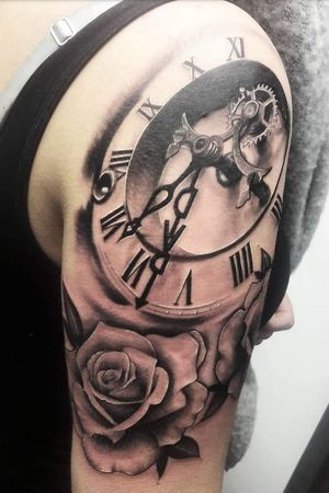 Clock and roses