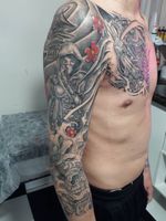 Trabalho finalizado cliente Lucas fechamento oriental realizado em 5sessões #tattoo2me #tattoooriental #tattooshop #tattoostyle #tattooblackandgrey 