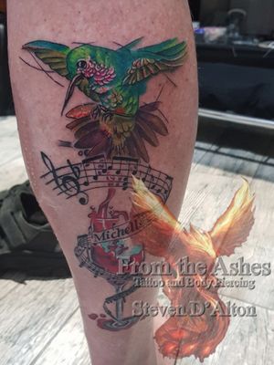 In memory of his wife and the great life they had together. #hummingbirdtattoo #memorialtattoo #colourtattoo #colortattoo 