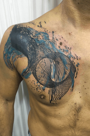 Chest tattoo wave 