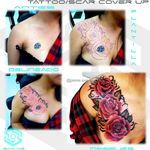 [TATTOO/SCAR COVER UP] "Rosas sobre pentagrama y cicatriz" Estilo Realismo. Full color. Diseño propio personalizado. Una Sesión Artista: FB/INSTA: @jaime.sxe #SkylineStudio #TattooCoverUp #CreateYourself