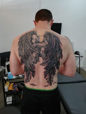 Awesome black and grey scale Backpiece of angel