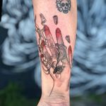 Illustrative tattoo by Tina Poe #TinaPoe #MoonTattooStudio #AustinTexas #Austin #Texas #tattooartist #illustrative #linework #fineline #dotwork #sketch #eye #thirdeye #spirit #magic #forearm