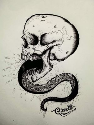 "Spit it out" #owndesign #skull #tentacle #blacandgrey #b&g #skullandtentacle #craneo #tentaculo 
