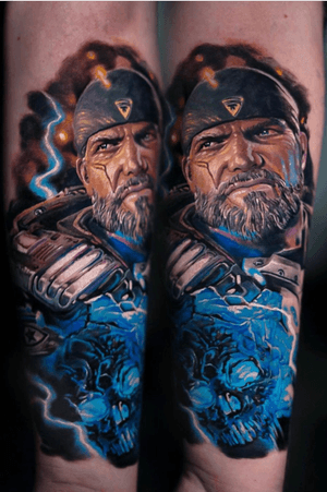 Follow us on instagram @oldlondonroadtattoos to see more like this insane colour portrait of the badass himself, Marcus Fenix, tattooed by Edgar - @edgarivanov! 🔫💣 