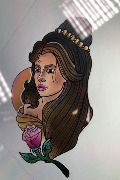 #belle #beautyandthebeast design available #neotrad #neotraditionaltattoo #neotradtattoo #colour #tattoo #uk #reading #dotworktattoo