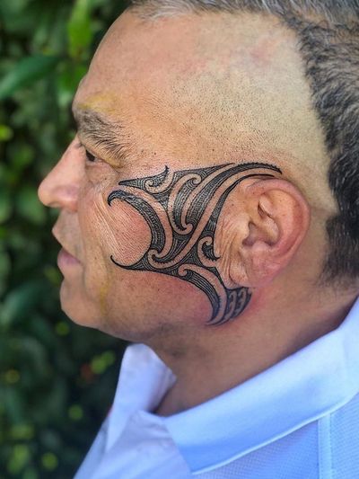 Ta moko face tattoo by Raa of Otautahi Tattoo Christchurch #OtautahiTattooChristchurch #Otautahi #Raa #Haida #Polynesian #Maori #Maoritattoos #tamoko #marquesantattoo #tribaltattooing #blackwork #tribal #neotribal #patterns #linework #geometric #facetattoo