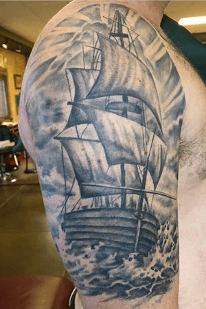 Clipper ship on my pal from South Africa .. he said it felt like a " Roastie"..  love how this ine turned out! #realism #blackandgrey