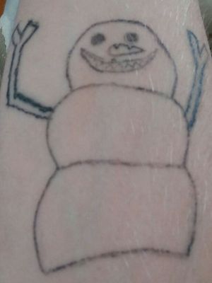 3) Now here's how this bad piece came to be. :) the snowman himself was all done by yours truly, the color honestly didn't stay the first 3 attempts but after I grew a set I went deeper so at least the outline would be there. Thanks to my big homie "OILSPILL" for giving my snowman arms lol again a little ehhh but it's the thought my snowman has arms that counts HAHAHA. 