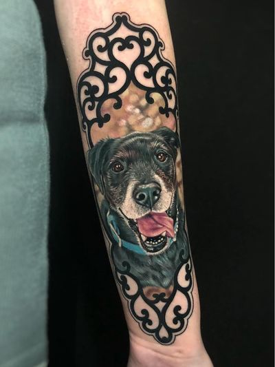 Tattoo by Megan Massacre - For The Kids: Flash Tattoo Fundraiser at Grit N Glory #GritNGlory #ForTheKids #PuertoRico #FlashTattoo #FlashEvent #fundraiser #MeganMassacre #forearm #dog