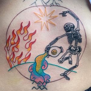 This weeks favorite tattoo by Who #Who #Whotattooedyou #favoritetattoos #besttattoos #awesometattoos #tattooidea #cooltattoos #uniquetattoos #tattooinspiration #skeleton #fire #rainbow #star #surreal #stomach