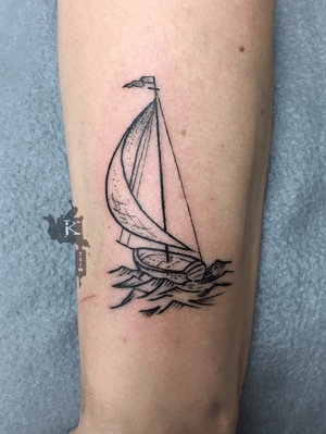 By Kirstie Trew • KTREW Tattoo • Birmingham, UK 🇬🇧 #boat #linework #fineline #blackwork #tattoo #boattattoo #dotwork