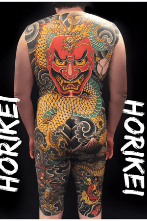 Japanese Shikami noh mask and dragon bodysuit by Horikei