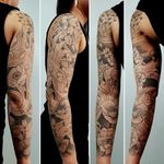 Japanese Irezumi Sleeve . Cherry Blossom, Clouds, Finger Waves, Wind Bars, done at Holy Tiger Tattoo, Private Studio, Caluire et Cuire, Lyon, France. 