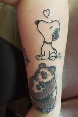 Snoopy and Pandas by Mick @ whittling wizard tattoo 