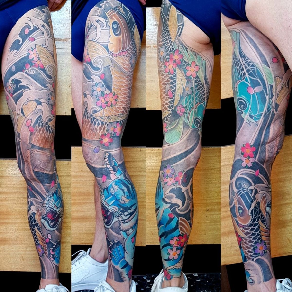 Koi Fish Tattoo Leg Sleeve