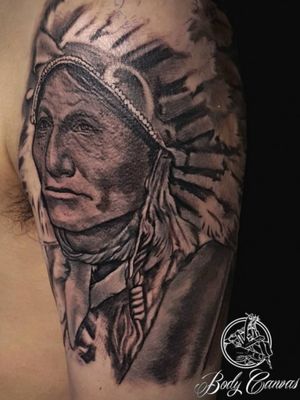 Black and grey Native American portrait