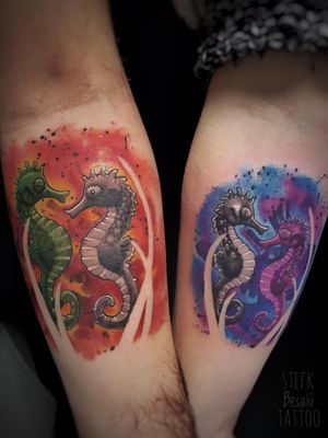 Seahorses full color tattoo Cavalls de mar a tot color Caballitos de mar a todo color Hippocampe en color