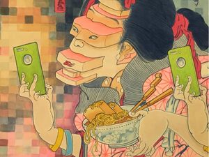 Neo Japanese painting by Mike Dorsey #MikeDorsey #neojapanese #neojapanesetattoo #japanese #Japaneseinspired #ukiyoe #mashup #unique