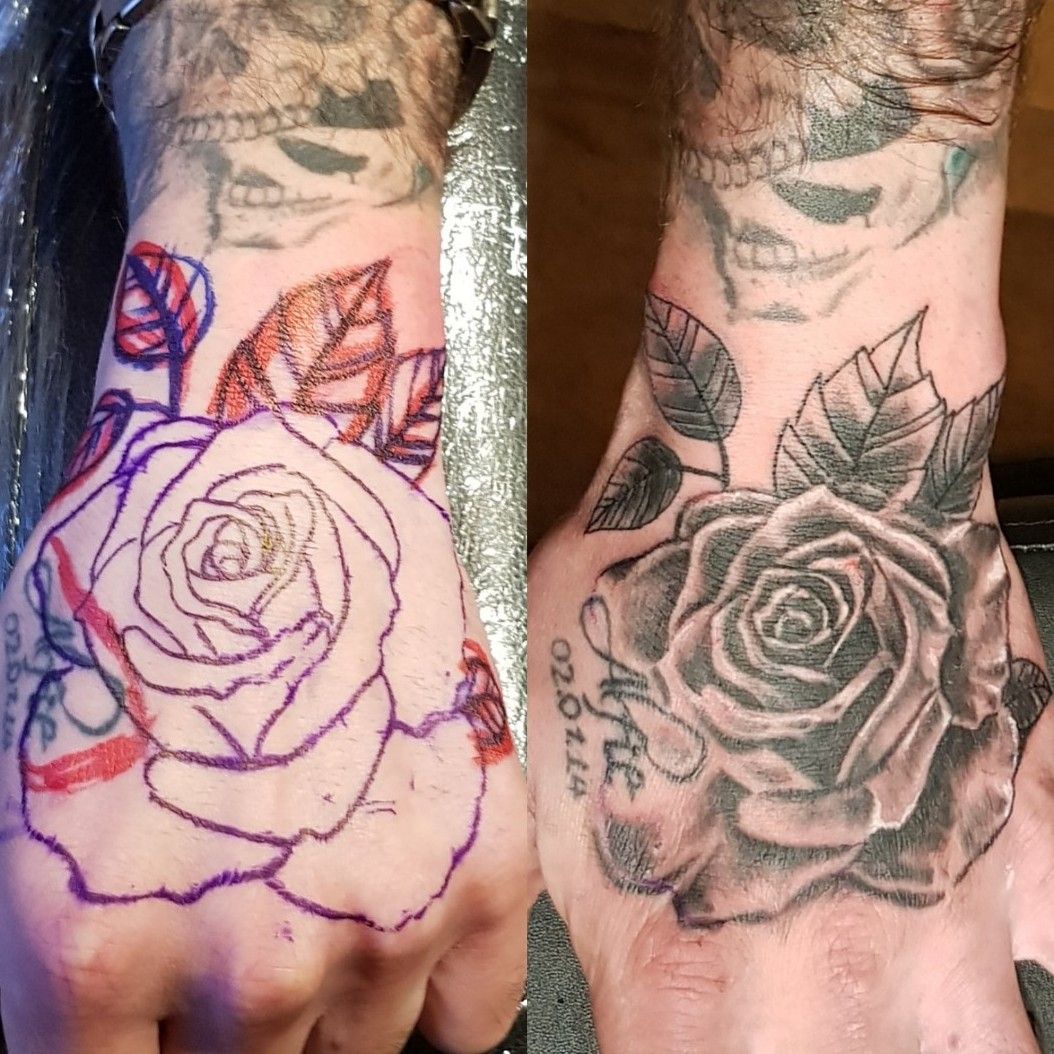 Tattoo uploaded by Pigmental Tattoos • Rose Hand Tattoo - Stencil to Tattoo  #Rose #RoseTattoo #HandTattoo #Classic #CustomDesign #CustomTattoo •  Tattoodo