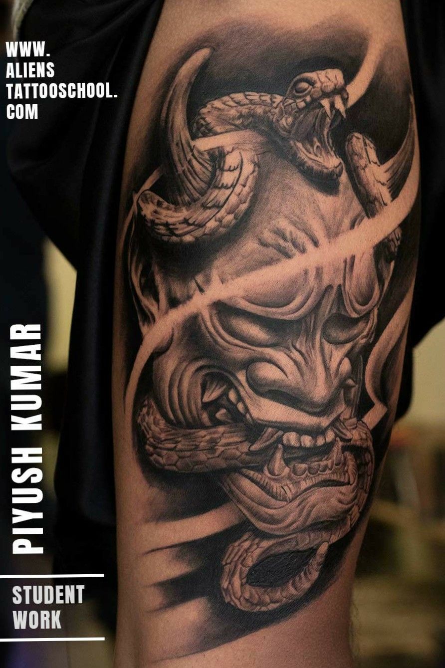 Tattoo Uploaded By Piyush Tattoo Hannya Mask Sculpture Design Aliens Tattoo Tattoodo