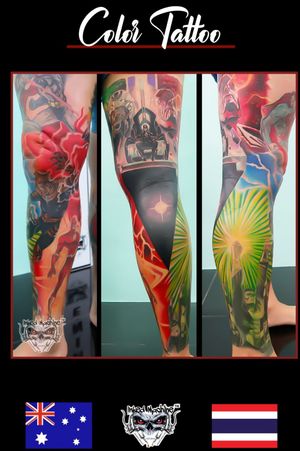 Full leg Colour Tattoo done at Phukets mast famous and award winning Tattoo studio Inked Machine Tattoo