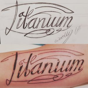 "Titanium" Custom Lettering - Sketch to Tattoo #Word #Words #WordTattoo #Text #TextTattoo #LetteringTattoo #FontTattoo #Linework #LineworkTattoo #CustomDesign #CustomTattoo #Sketch 