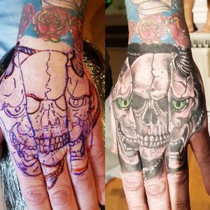 Split Mask Skull - Stencil to Tattoo#Skull #SkullTattoo #SkullMask #MaskTattoo #HandTattoo #Hannya #HannyaMask #HannyaTattoo #Horror #HorrorTattoo #HorrorArt #Stencil #StencilStuff 